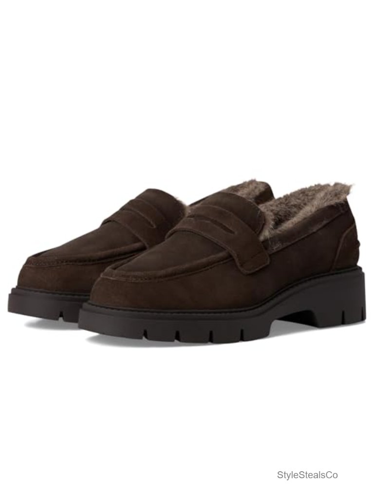 Women's Suede Penny Loafers Wedge Heel Pull-On